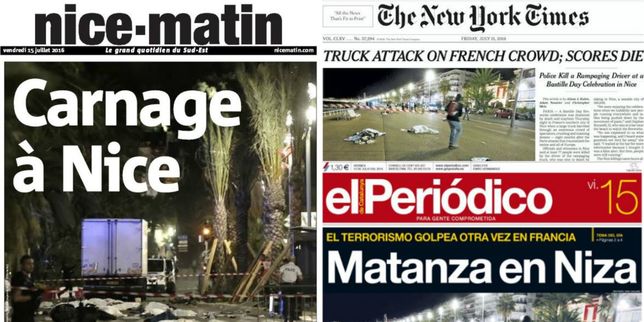 L'attentat de Nice en  une  de la presse française et étrangère